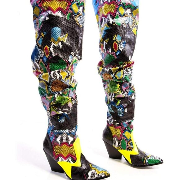 HILDA OVER THE KNEE THIGH HIGH CHUNKY LOW HEEL BOO - Picture 2 of 5